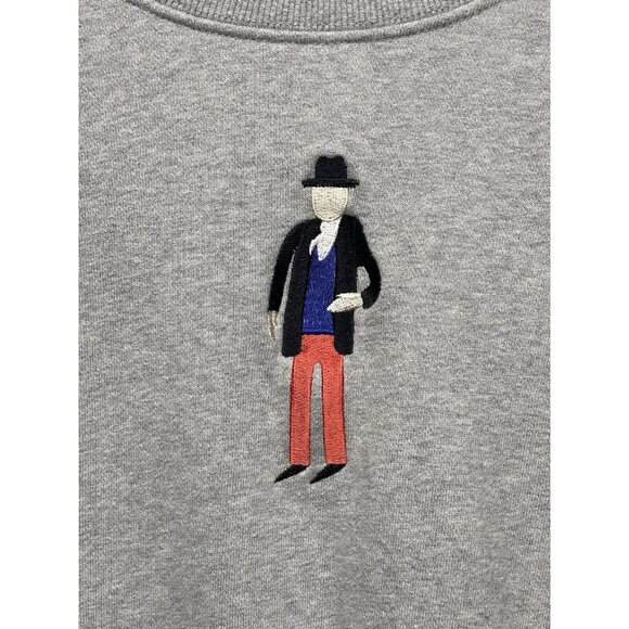 Big Hand Made in Korea Oversized Cropped Sweater S Gray Embroidered English Man - Picture 2 of 5